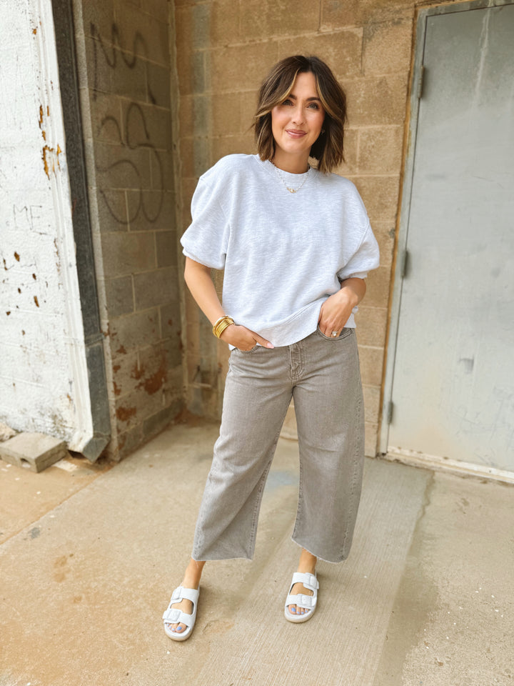 Perfect White Tee | Rebecca Rolled Crew Neck - Ash