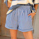 Buttermelon | Garterized Gingham Shorts - Blue/Ivory