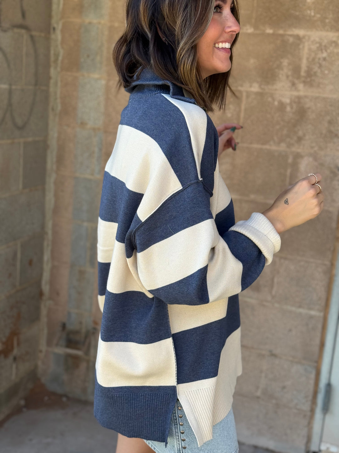 Fontaine Half Zip Long Sleeve - Navy Cream