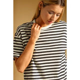Miou Muse | Bold Striped Short Sleeve Top - Charcoal
