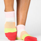 Pointe Studio | Women's Layered Stripe Full Foot Grip Sock – Rose