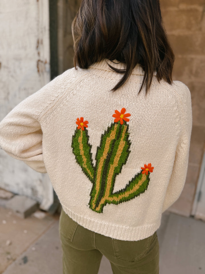 Cactus Button Front Sweater Cardigan