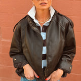Good American | The Cropped Rugby Polo - Espresso Sky Block Stripe
