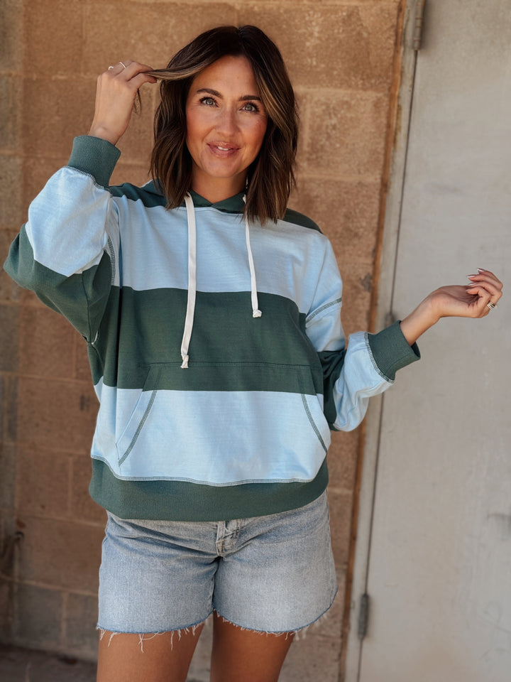 Stripe Hoodie- Teal Green/Baby Blue