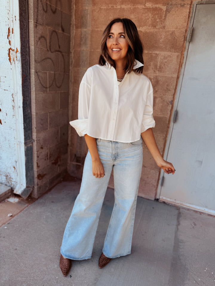 Cropped Button Down Shirt - White