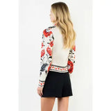 THML | Long Sleeve Pattern Knitted Cardigan - Cream Floral