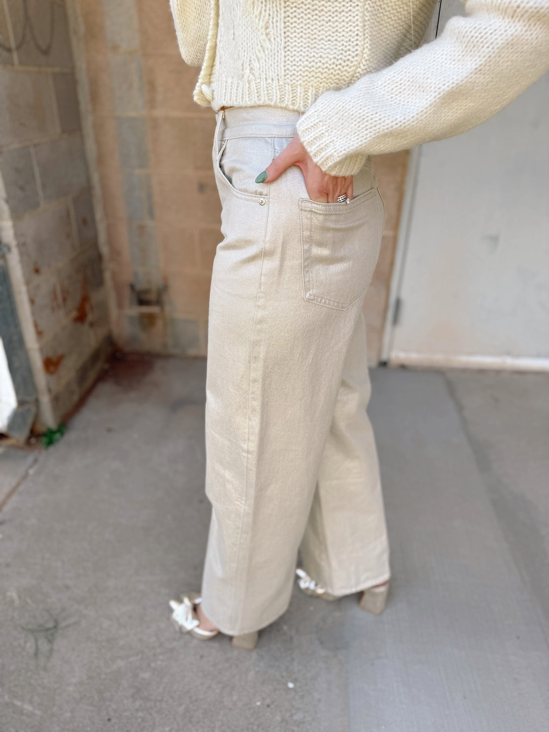 Pistola | Tate Hight Rise Bowed Wide Leg Jean - Champagne Luster