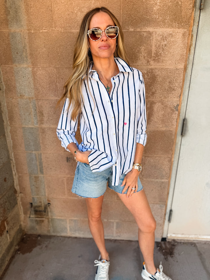 Kerri Rosenthal | Mia Mr. Sharpie Stripe Shirt - White/Indigo