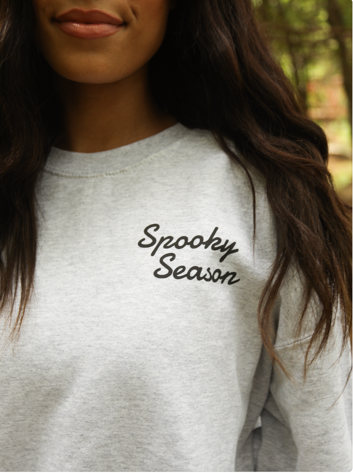 Spooky Season Sticker Sweatshirt- Heather Grey