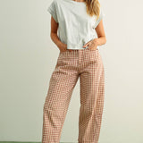 MIOU MUSE | Mini Checker Pattern Barrel Pants - Rosewood