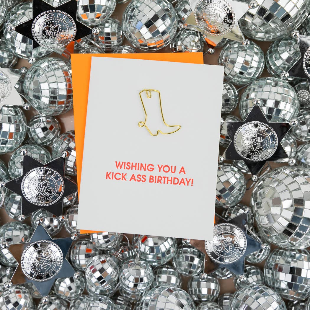 Wishing You A Kick Ass Birthday - Funny Birthday - Cowboy Boot Paperclip Card