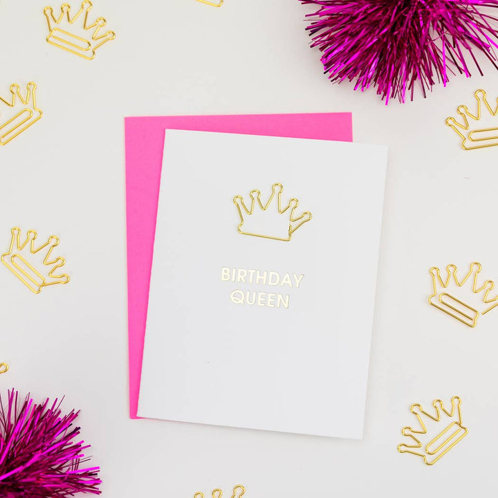 Birthday Queen - Crown Paper Clip Letterpress Card