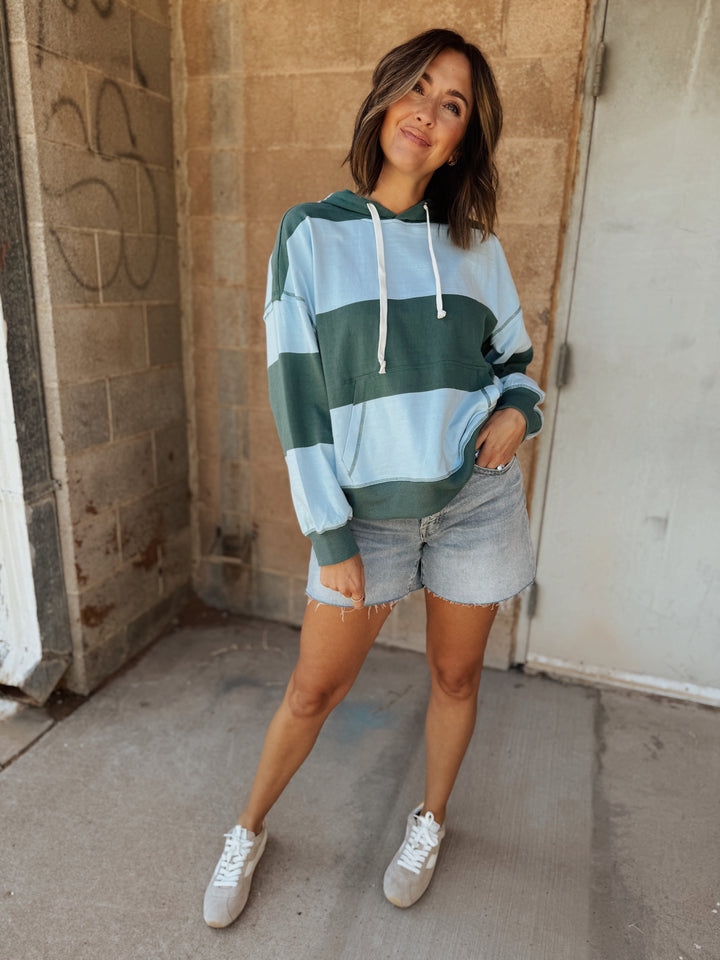 Stripe Hoodie- Teal Green/Baby Blue