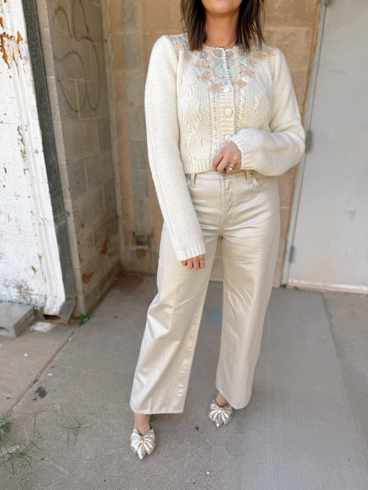 Pistola | Tate Hight Rise Bowed Wide Leg Jean - Champagne Luster