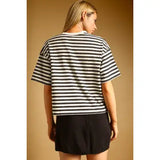 Miou Muse | Bold Striped Short Sleeve Top - Charcoal