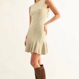 Adelyn Rae | Gabrielle Flared Sleeveless Knit Mini Dress - Oatmeal