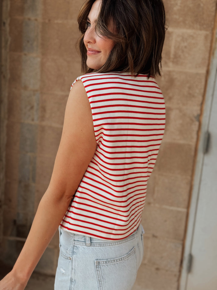 Anchor's Away Sleeveless Top- Red Stripe