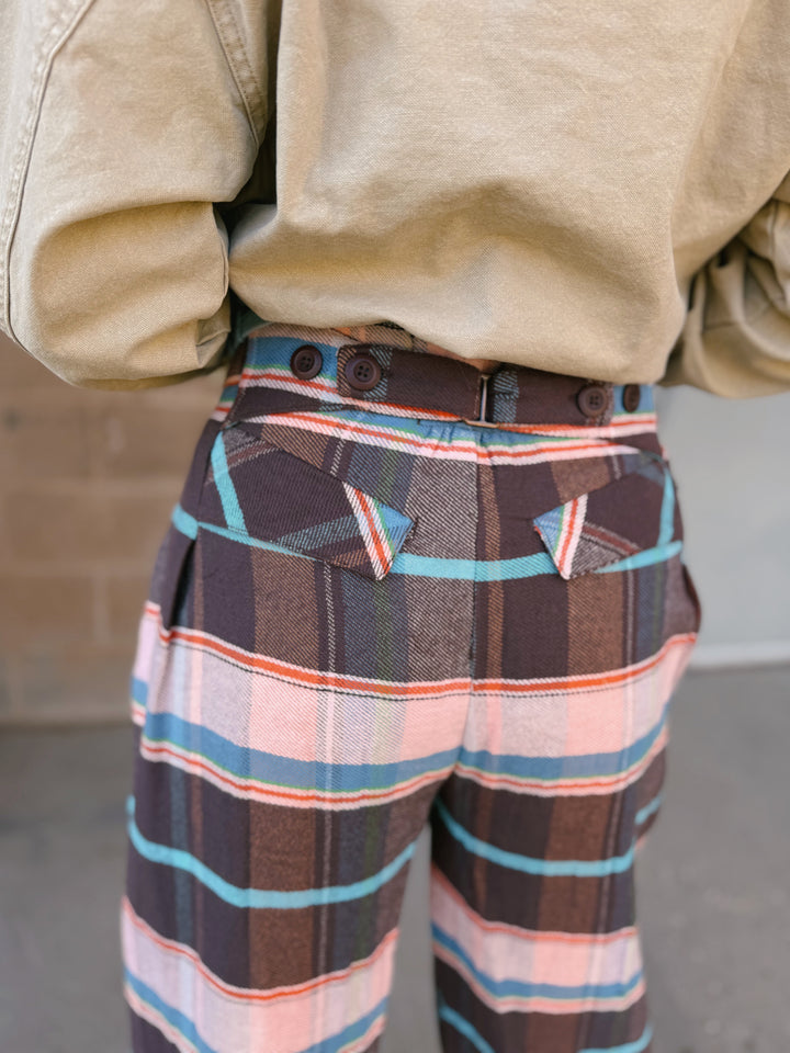 Free People | Buckle Back Plaid Trousers - Brown Combo