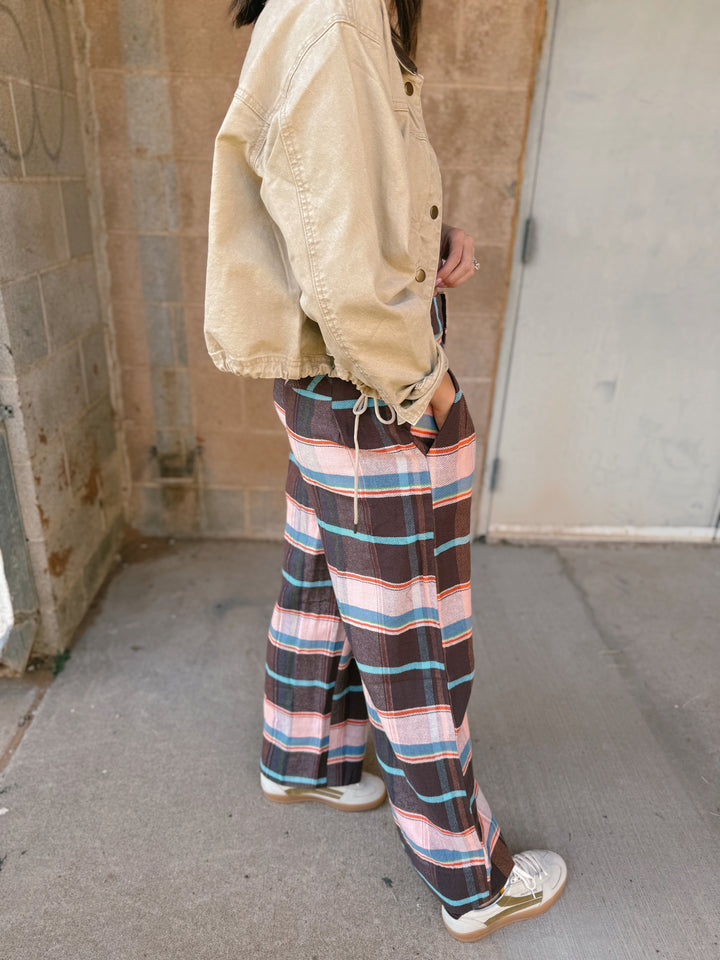 Free People | Buckle Back Plaid Trousers - Brown Combo
