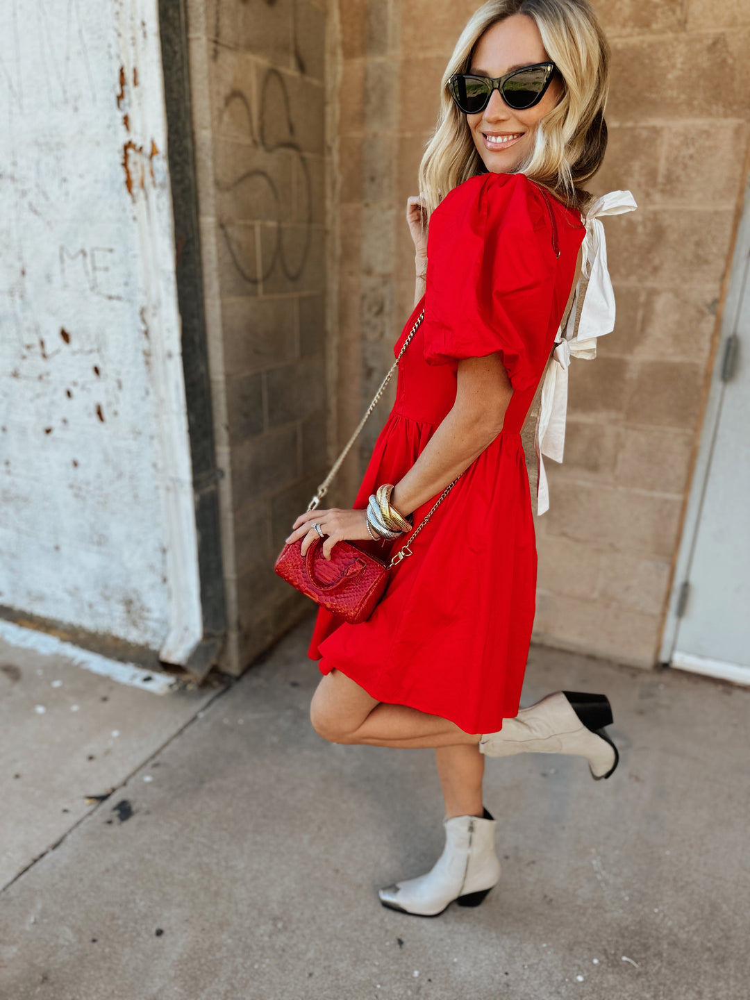 Open Back Tie Dress  - Red