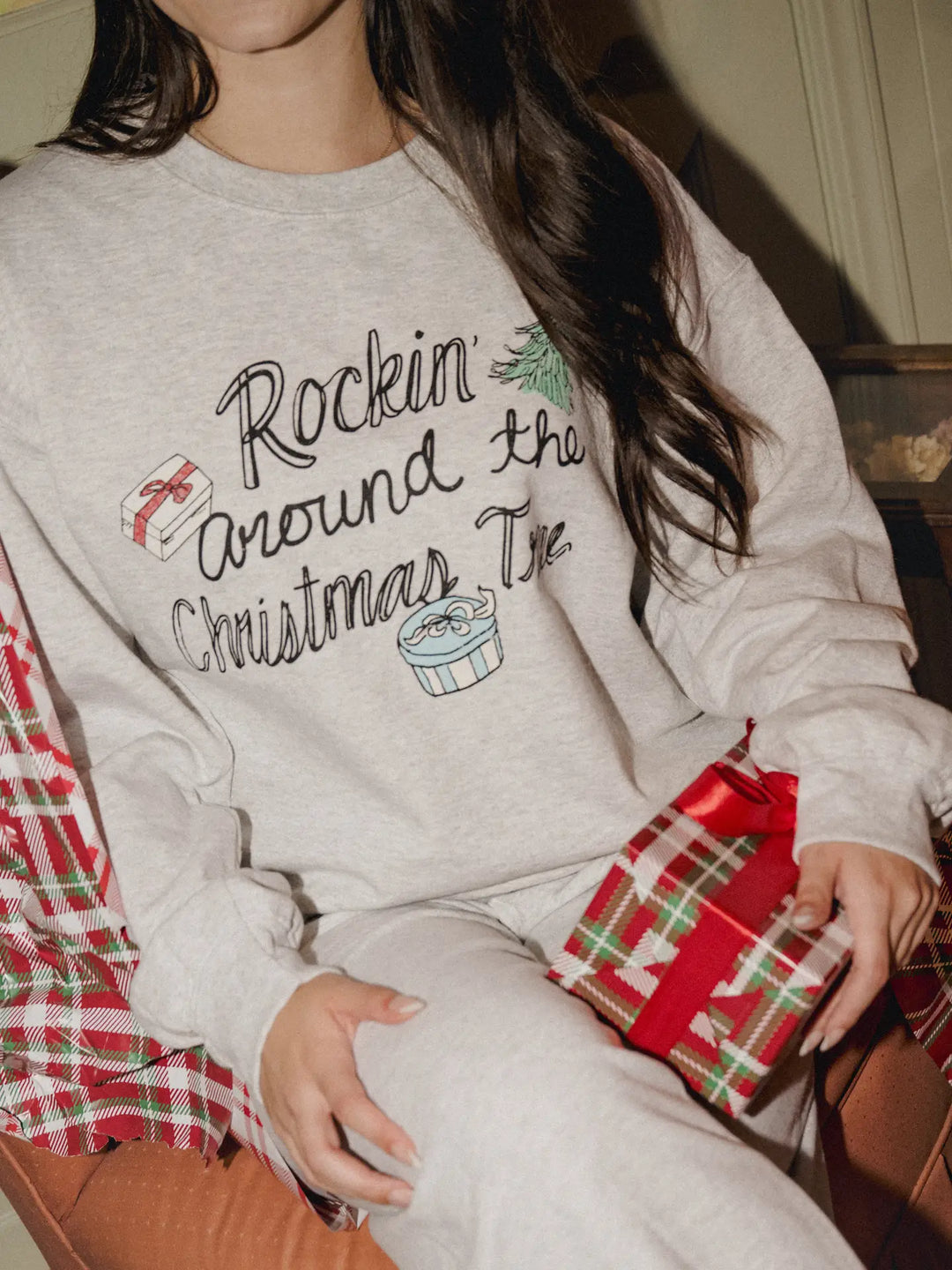 Rockin' Around The Christmas Tree Sweatshirt -  Ash Gray