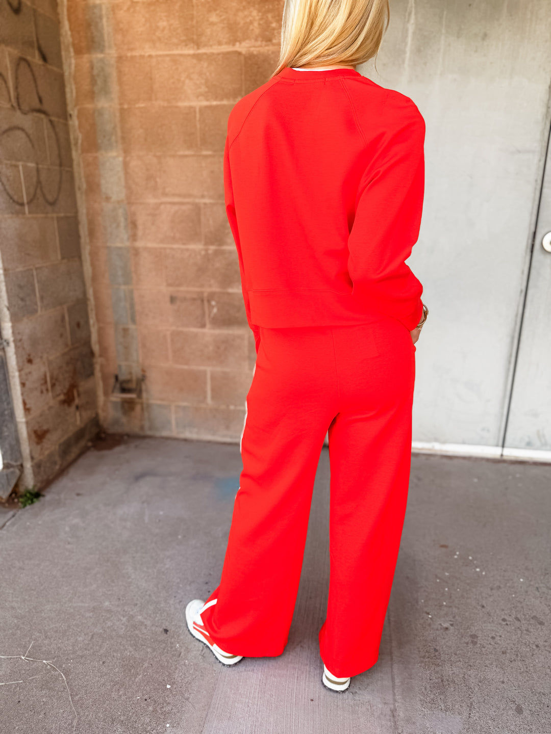 Perfect White Tee | Mikos Wideleg Pant with Stripe - Tomato