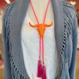 Rahya Jewelry Design | Longhorn Bolo - Orange Citrus with Neon Pink & Fuchsia