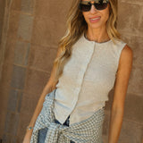Perfect White Tee | Andrea Luxe Rib Button Front Tank - Oatmeal