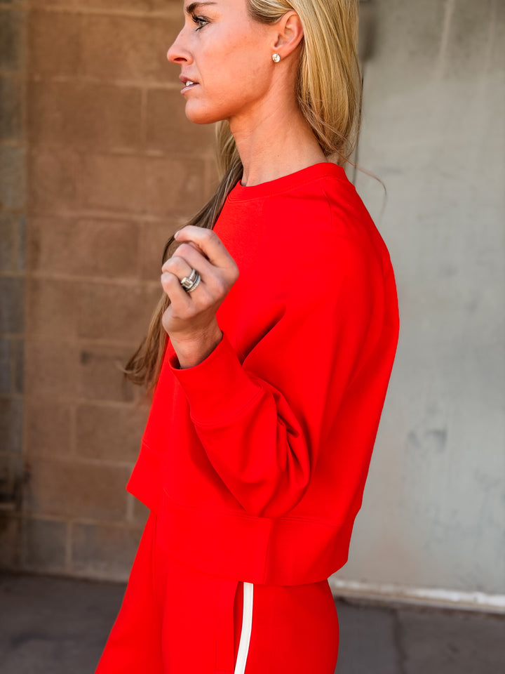 Perfect White Tee | Nell Travel Raglan Long Sleeve Sweatshirt - Tomato