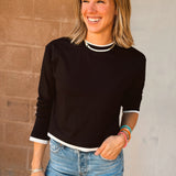 Good American | The Long Sleeve Layered Tee - Black