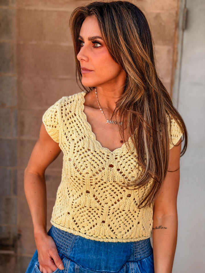 Kendra Crochet Top Sweaters -Butter Yellow