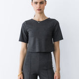 Ripley Rader | Ponte Knit Short Sleeve Top - Charcoal