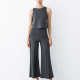 Ripley Rader | Ponte Knit Cropped Wide Leg Pant - Charcoal