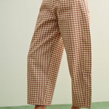 MIOU MUSE | Mini Checker Pattern Barrel Pants - Rosewood