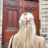 Solar Eclipse | Hand-painted Red Plaid Coquette Bow Claw Hair Clip