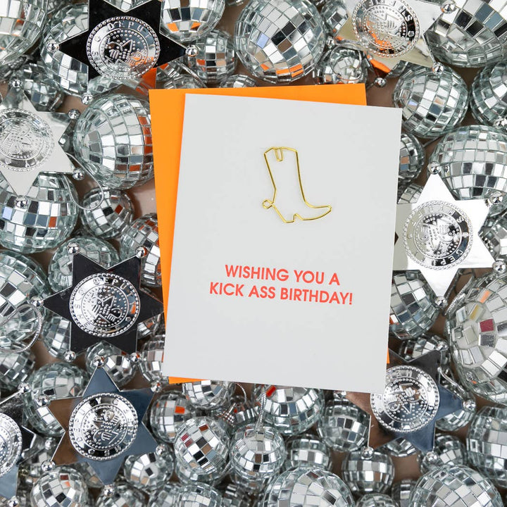 Wishing You A Kick Ass Birthday - Funny Birthday - Cowboy Boot Paperclip Card