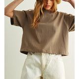 Miou Muse | Short Sleeve Linen Knitted Top - Olive