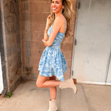 Adelyn Rae | Myla Jacquard Mini Dress - Denim Blue