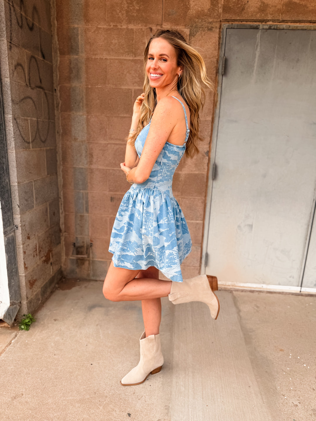 Adelyn Rae | Myla Jacquard Mini Dress - Denim Blue