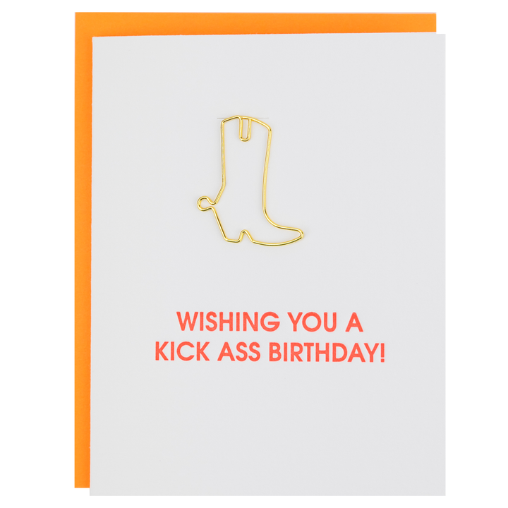 Wishing You A Kick Ass Birthday - Funny Birthday - Cowboy Boot Paperclip Card