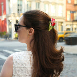 Solar Eclipse | Hand-painted Vintage Tulips Claw Hair Clip