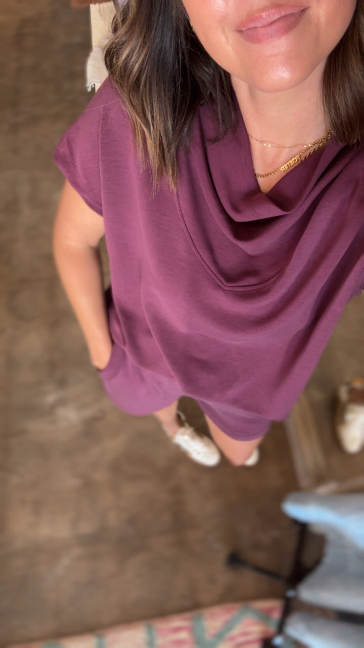Laguna Cowl Neck Top - Dark Plum