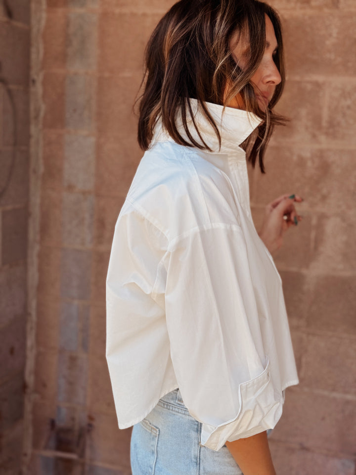 Cropped Button Down Shirt - White