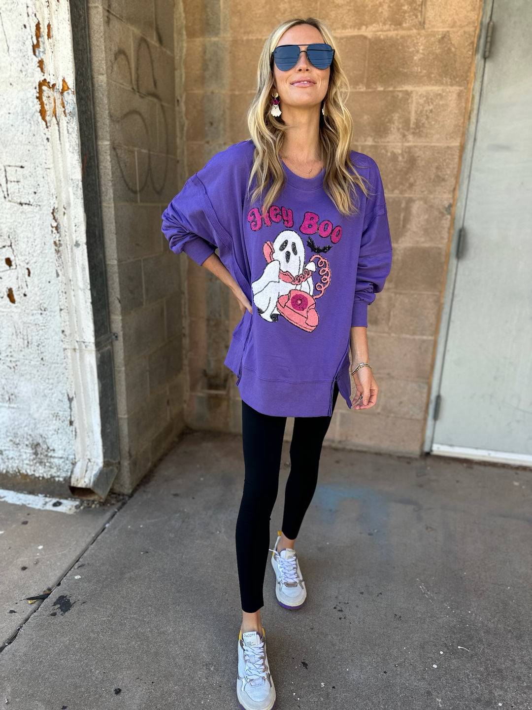 Hey Boo Sequin Sweatshirt - Purple