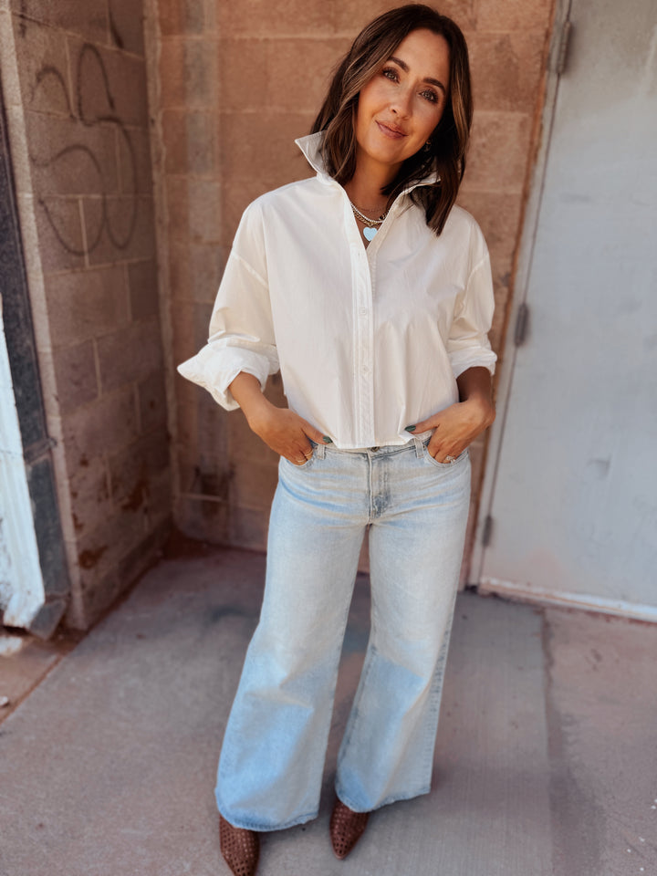 Cropped Button Down Shirt - White