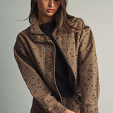 Miou Muse | Polka Dot High Neck Jacket - Cocoa/Black