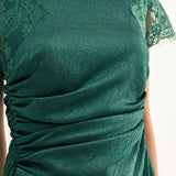 Adelyn Rae | Jordyn Asymmetric Hem Ruched Mini Dress - Dark Teal