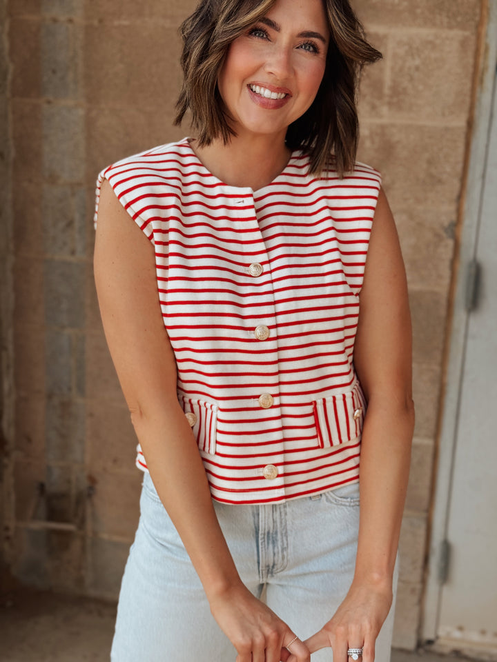 Anchor's Away Sleeveless Top- Red Stripe