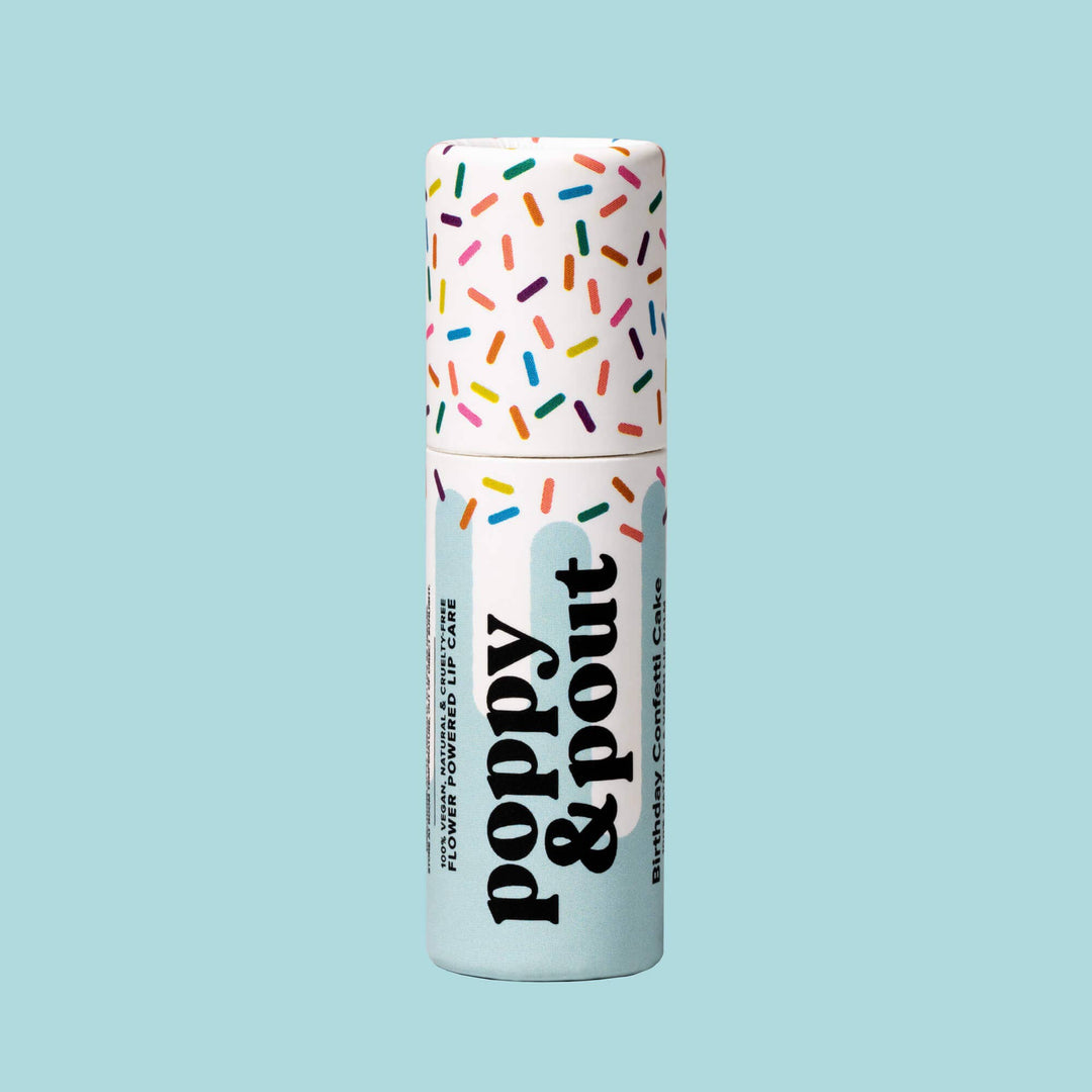 Poppy & Pout Lip Balm | Blue Birthday Confetti Cake