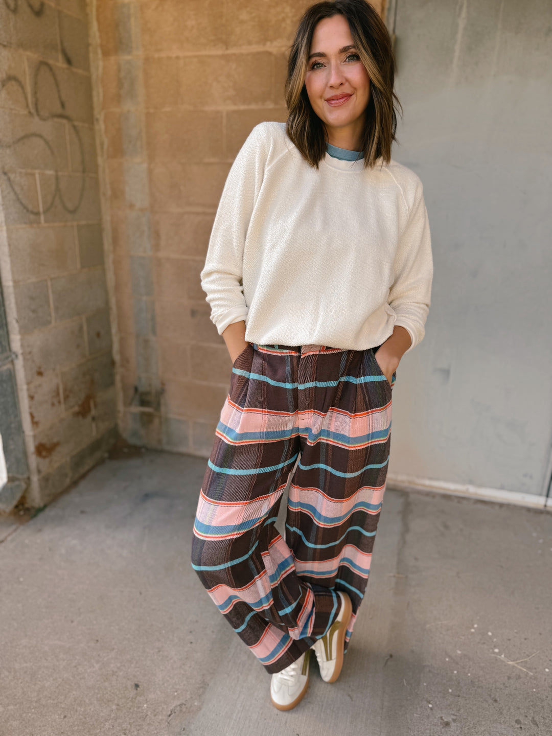 Free People | Buckle Back Plaid Trousers - Brown Combo
